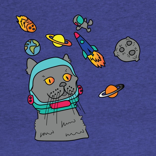 Space Cat Astronaut with Galaxy by XOZ
